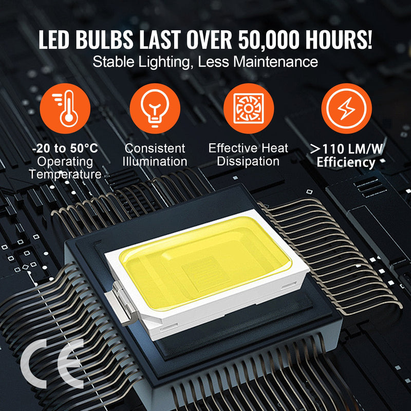 VEVOR kvadrātveida LED garāžas apgaismojums, 88 000 lm, 14 sekciju spilgts apgaismojums auto detaļu darbnīcām, 4840 x 2433 x 42 mm, auksti balta gaisma 6500K