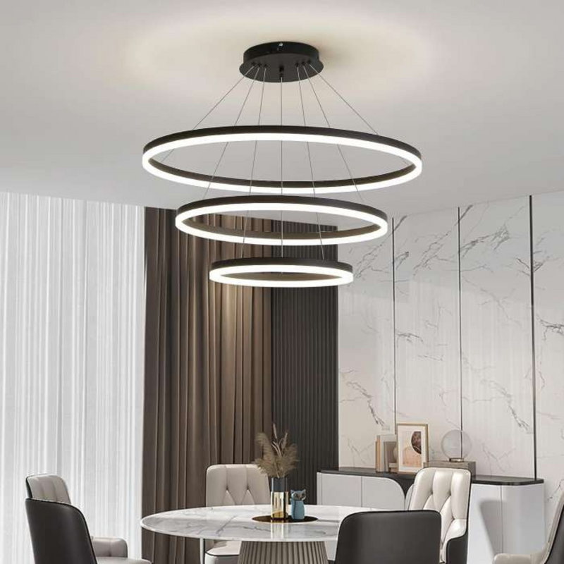 3 Rings Led Round Ceiling Chandelier Black 1000+800+600mm 120W (14400Lm) With Remote Control And Application