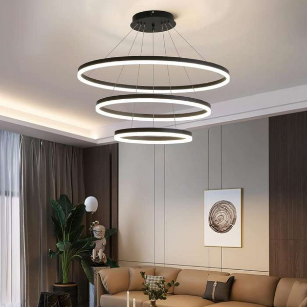 3 Rings Led Round Ceiling Chandelier Black 600+400+200mm 60W (7200Lm) With Remote Control And Application