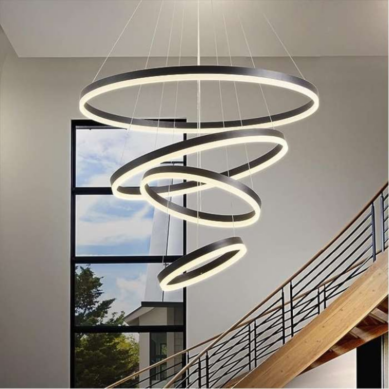 4 Rings Led Round Ceiling Chandelier Black 800+600+400+200mm 100W (12000Lm) With Remote Control And APP