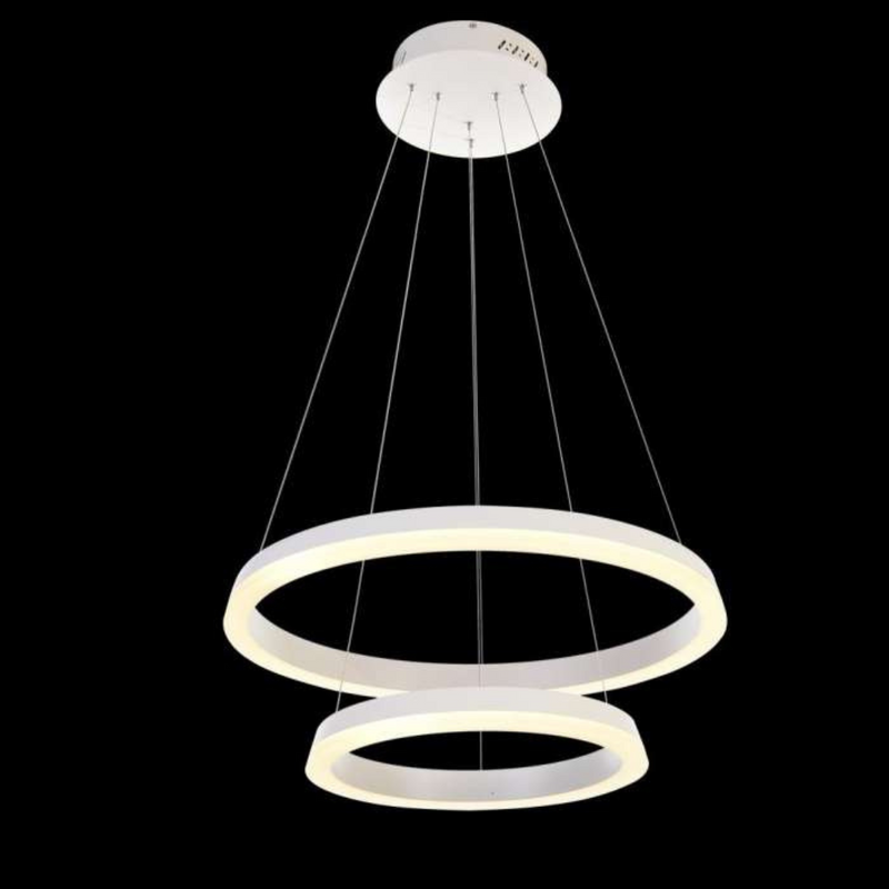 2 Ring Led Round Ceiling Chandelier White 400+200mm 30W (3400Lm) With Remote Control And Application