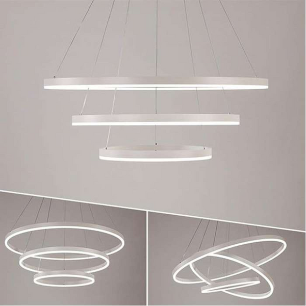 3 Ring Led Round Ceiling Chandelier White 800+600+400mm 90W (10800Lm) With Remote Control And Application