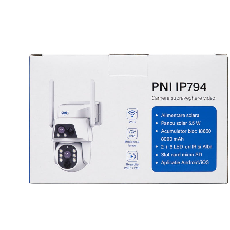 Камера видеонаблюдения PNI IP794 с Wi-Fi, PTZ, двумя объективами 2Мп + 2Мп, солнечной панелью 5,5Вт, аккумулятором 8000мАч.