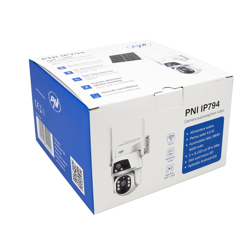 Камера видеонаблюдения PNI IP794 с Wi-Fi, PTZ, двумя объективами 2Мп + 2Мп, солнечной панелью 5,5Вт, аккумулятором 8000мАч.