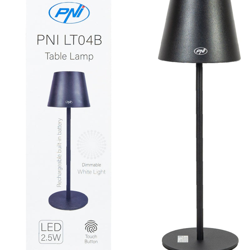 PNI LED desk lamp, 2.5 W, 1200 mAh battery, USB-C charging, 150 lm, warm white 3000 K, black