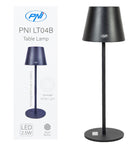 PNI LED desk lamp, 2.5 W, 1200 mAh battery, USB-C charging, 150 lm, warm white 3000 K, black