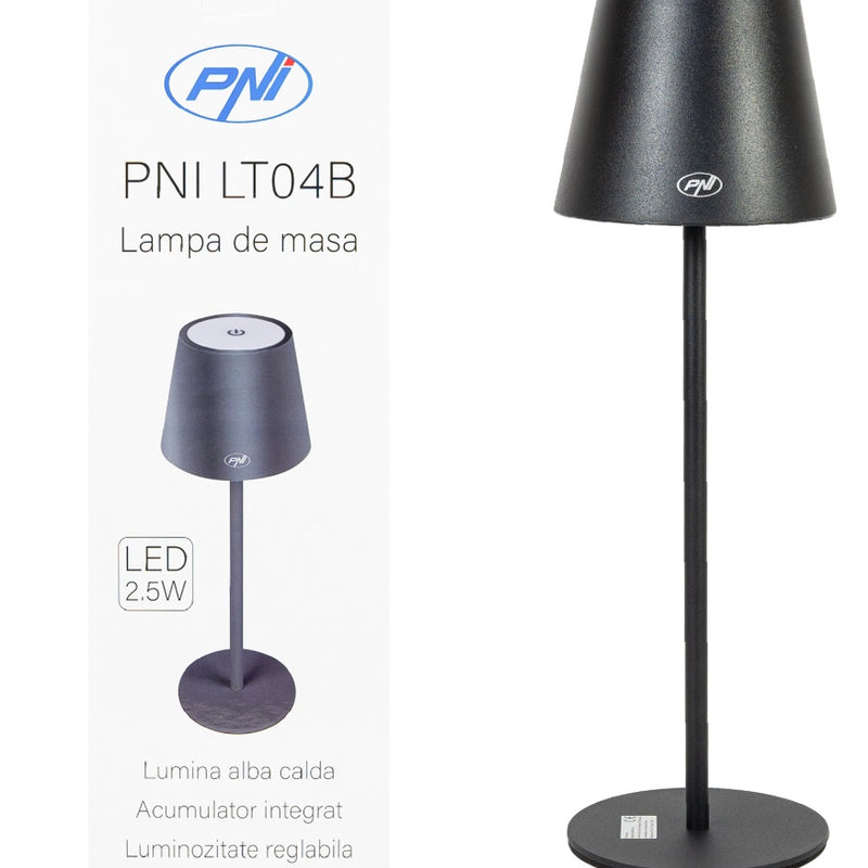 PNI LED desk lamp, 2.5 W, 1200 mAh battery, USB-C charging, 150 lm, warm white 3000 K, black