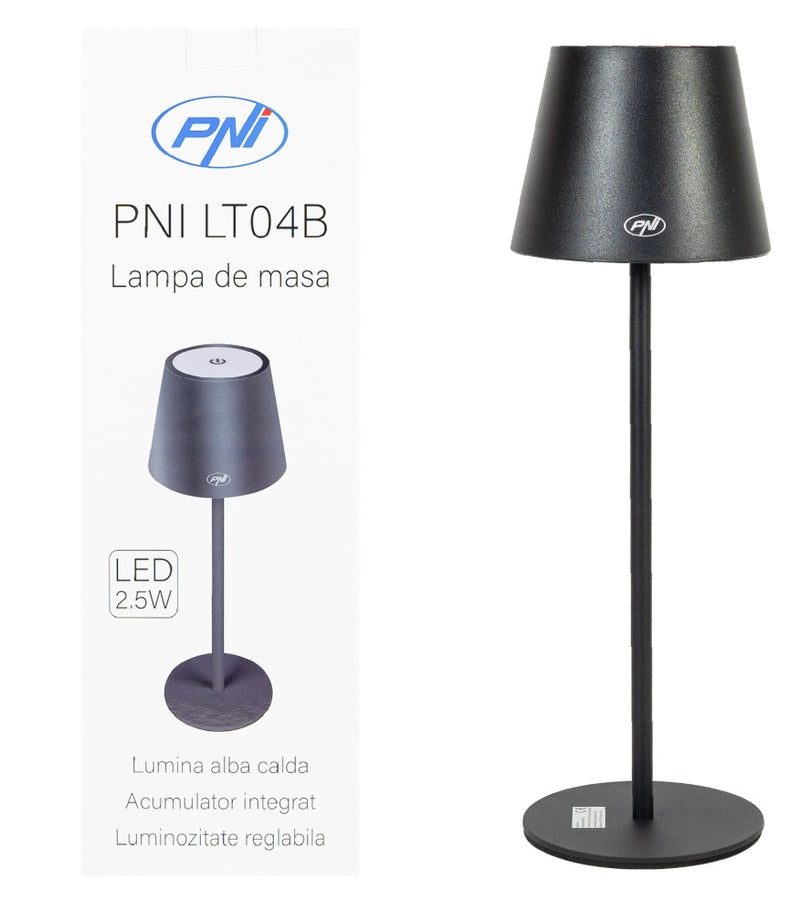 PNI LED desk lamp, 2.5 W, 1200 mAh battery, USB-C charging, 150 lm, warm white 3000 K, black