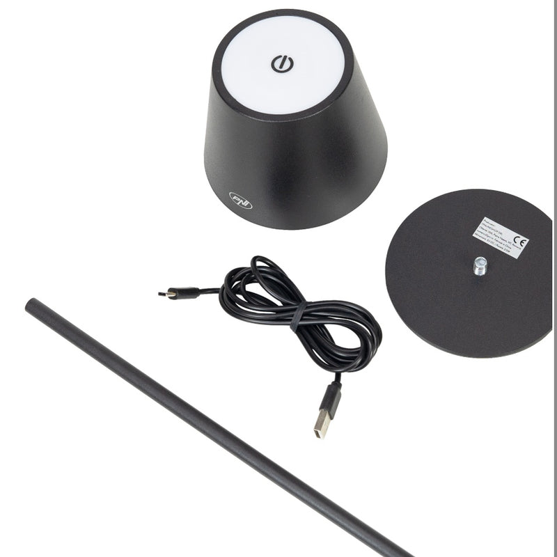 PNI LED desk lamp, 2.5 W, 1200 mAh battery, USB-C charging, 150 lm, warm white 3000 K, black