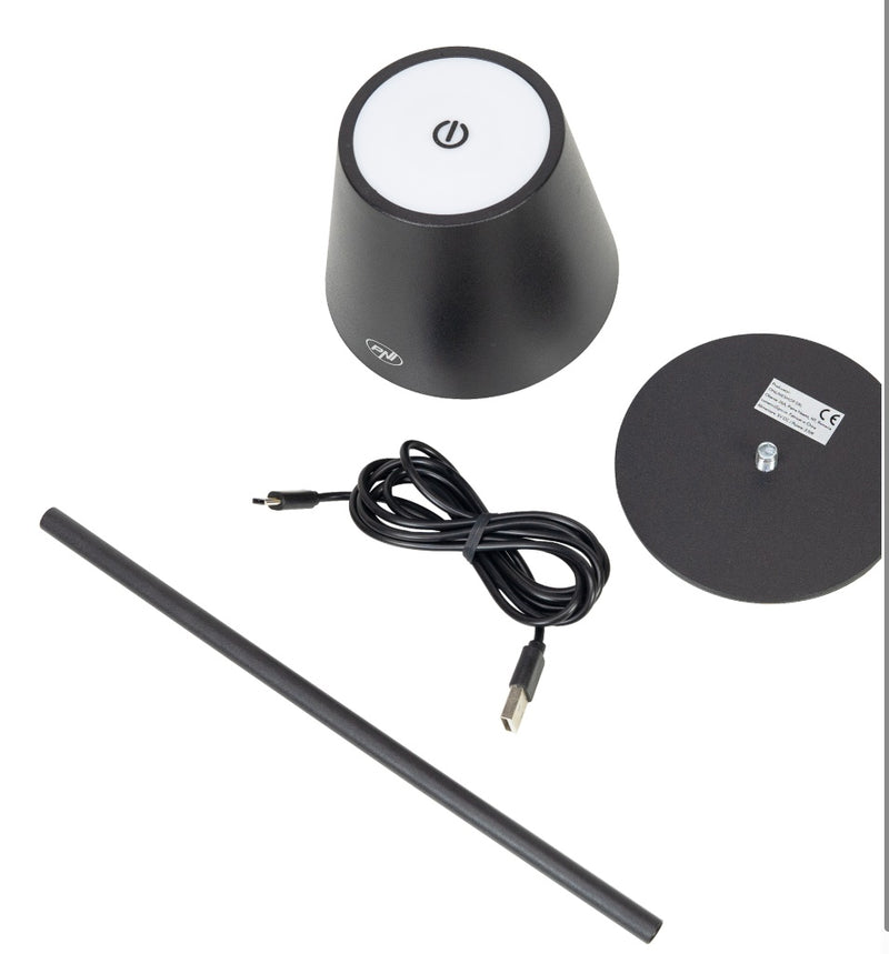 PNI LED desk lamp, 2.5 W, 1200 mAh battery, USB-C charging, 150 lm, warm white 3000 K, black
