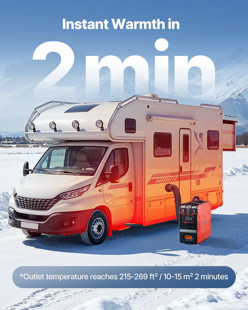 VEVOR 8 kW pārnēsājams dīzeļdegvielas gaisa sildītājs ar 12 V barošanu, integrētu konstrukciju, Bluetooth lietotnes vadību, tālvadības pulti un LCD ekrānu, 4,5 L degvielas tvertni, piemērots automašīnām, busiem, kemperiem un garāžām