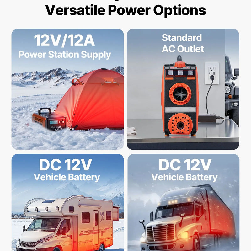 VEVOR 8 kW pārnēsājams dīzeļdegvielas gaisa sildītājs ar 12 V barošanu, integrētu konstrukciju, Bluetooth lietotnes vadību, tālvadības pulti un LCD ekrānu, 4,5 L degvielas tvertni, piemērots automašīnām, busiem, kemperiem un garāžām