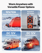 VEVOR 8 kW pārnēsājams dīzeļdegvielas gaisa sildītājs ar 12 V barošanu, integrētu konstrukciju, Bluetooth lietotnes vadību, tālvadības pulti un LCD ekrānu, 4,5 L degvielas tvertni, piemērots automašīnām, busiem, kemperiem un garāžām
