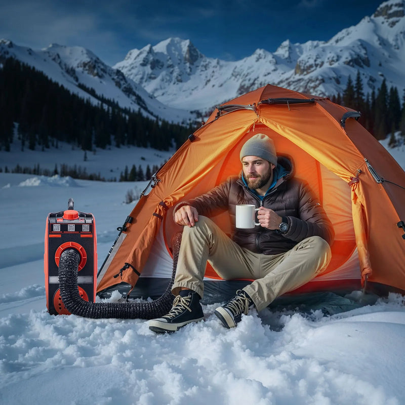 VEVOR 8 kW pārnēsājams dīzeļdegvielas gaisa sildītājs ar 12 V barošanu, integrētu konstrukciju, Bluetooth lietotnes vadību, tālvadības pulti un LCD ekrānu, 4,5 L degvielas tvertni, piemērots automašīnām, busiem, kemperiem un garāžām