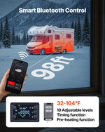 VEVOR portatīvais dīzeļsildītājs 8 kW, DC 12V ar Bluetooth lietotni, tālvadības pulti un LCD ekrānu, integrētā konstrukcija ar ratiņu dizainu un 5 L degvielas tvertni kravas auto, furgoniem, kemperiem un treileriem