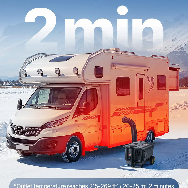 VEVOR portatīvais dīzeļsildītājs 8 kW, DC 12V ar Bluetooth lietotni, tālvadības pulti un LCD ekrānu, integrētā konstrukcija ar ratiņu dizainu un 5 L degvielas tvertni kravas auto, furgoniem, kemperiem un treileriem