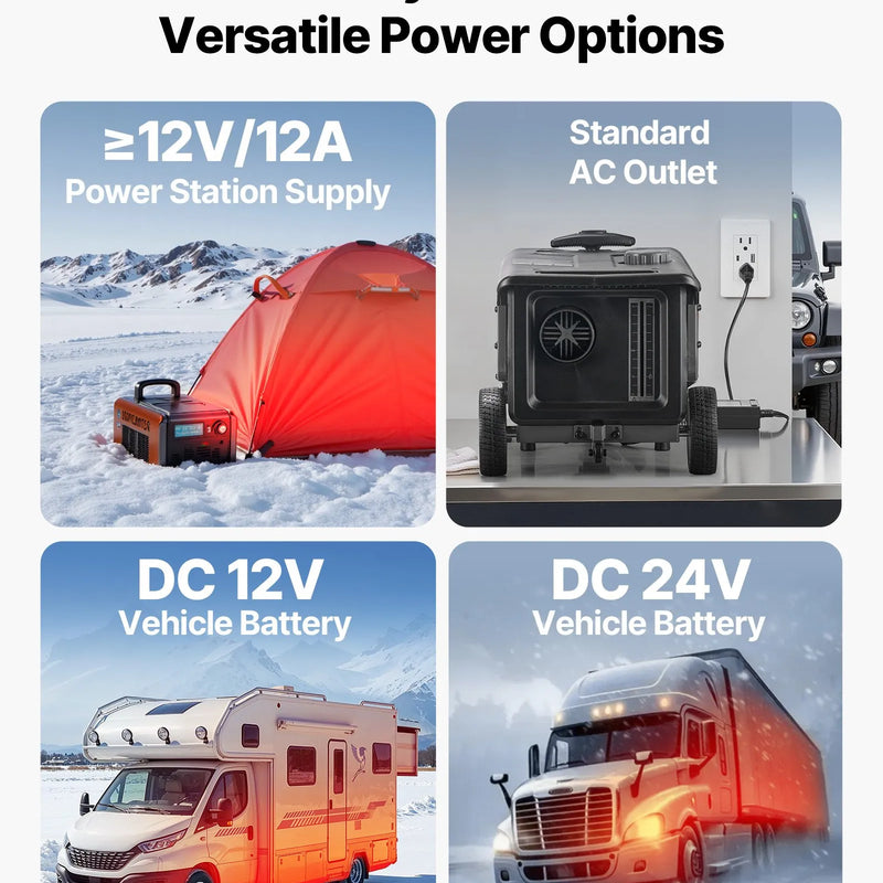 VEVOR portatīvais dīzeļsildītājs 8 kW, DC 12V ar Bluetooth lietotni, tālvadības pulti un LCD ekrānu, integrētā konstrukcija ar ratiņu dizainu un 5 L degvielas tvertni kravas auto, furgoniem, kemperiem un treileriem