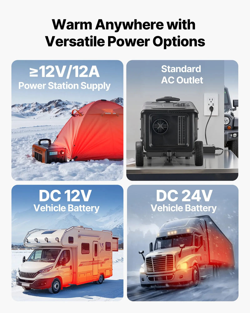 VEVOR portatīvais dīzeļsildītājs 8 kW, DC 12V ar Bluetooth lietotni, tālvadības pulti un LCD ekrānu, integrētā konstrukcija ar ratiņu dizainu un 5 L degvielas tvertni kravas auto, furgoniem, kemperiem un treileriem