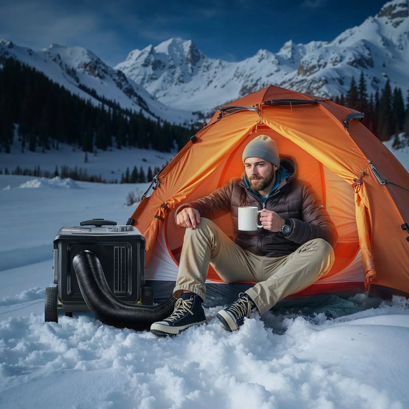 VEVOR portatīvais dīzeļsildītājs 8 kW, DC 12V ar Bluetooth lietotni, tālvadības pulti un LCD ekrānu, integrētā konstrukcija ar ratiņu dizainu un 5 L degvielas tvertni kravas auto, furgoniem, kemperiem un treileriem