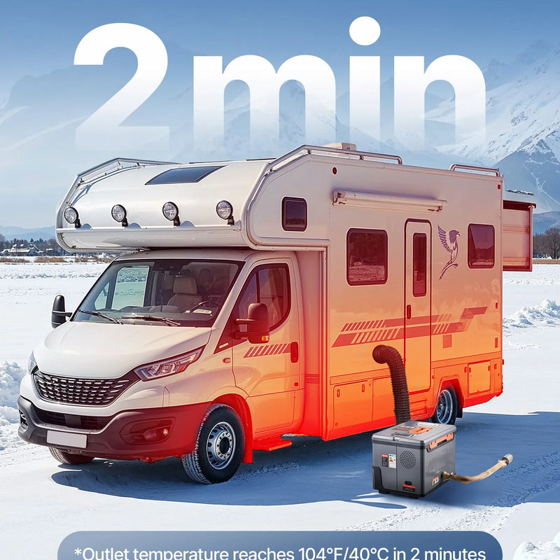 Dīzeļsildītājs 8 kW, 220V un 12/24 V, pārnēsājams viss vienā gaisa sildītājs ar Bluetooth vadību, tālvadības pulti, LCD ekrānu un 5 l degvielas tvertni, piemērots kravas automašīnām, furgoniem, kemperiem un garāžām