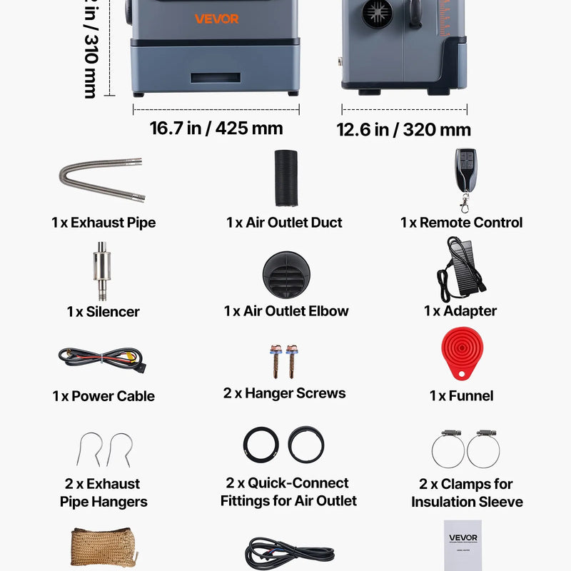 Dīzeļsildītājs 8 kW, 220V un 12/24 V, pārnēsājams viss vienā gaisa sildītājs ar Bluetooth vadību, tālvadības pulti, LCD ekrānu un 5 l degvielas tvertni, piemērots kravas automašīnām, furgoniem, kemperiem un garāžām