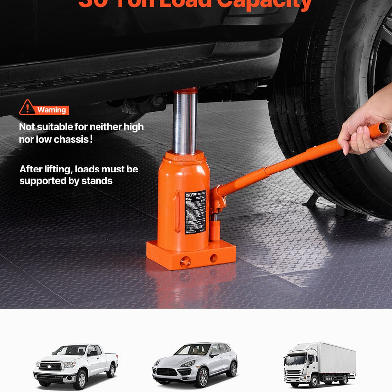 VEVOR Hidrauliskais pudeles domkrats 30 tonnas Manuāls augstais pacēlums automobiļu remonta darbnīcām