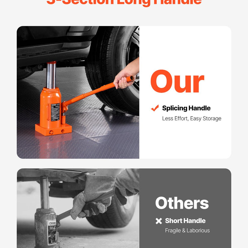 VEVOR Hidrauliskais pudeles domkrats 30 tonnas Manuāls augstais pacēlums automobiļu remonta darbnīcām