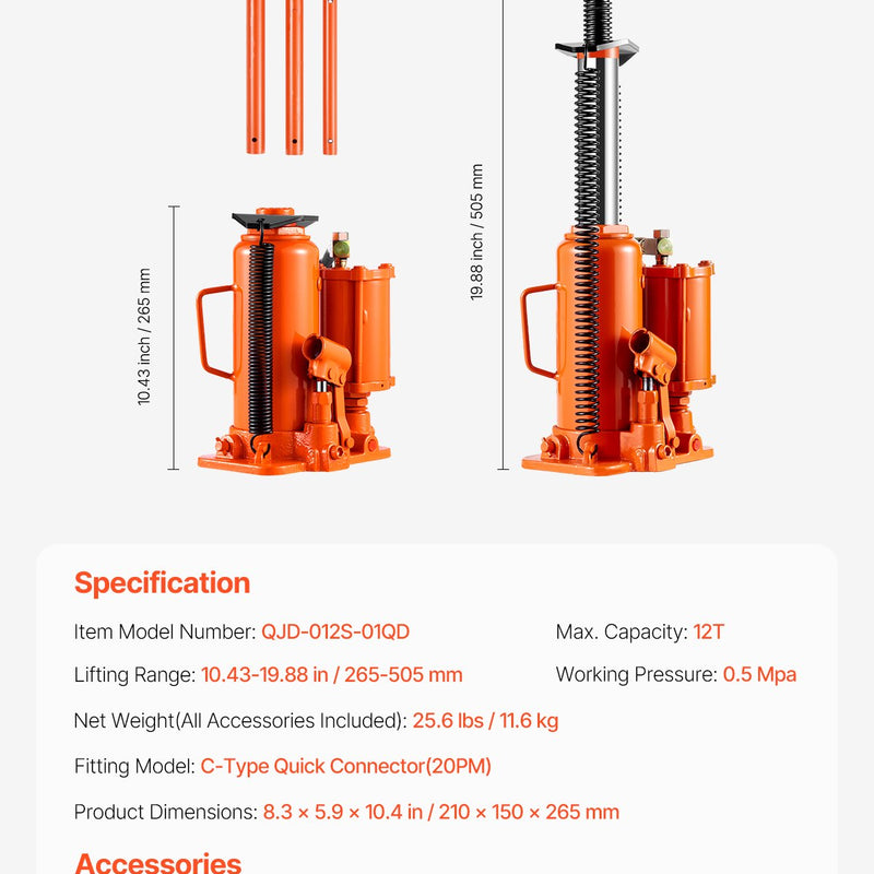 VEVOR пневматический гидравлический домкрат 12 тонн, ручной ручной насос машина для ремонта автомобилей