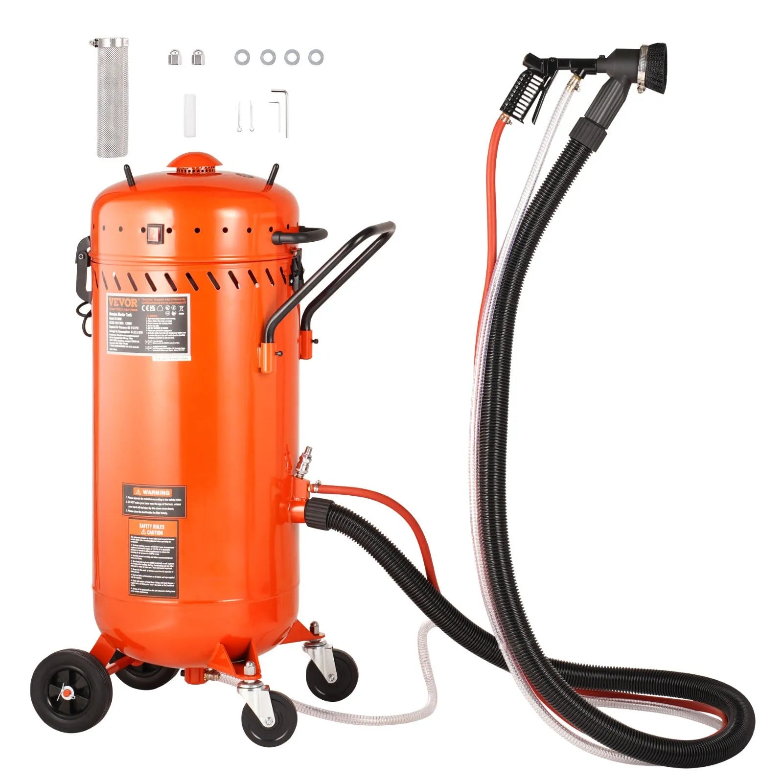 VEVOR 106 l vakuuma smilšu strūklas iekārta ar 1200 W putekļu savākšanas sistēmu un abrazīva recirkulāciju, 4,1–7,6 bar smagās klases smilšu strūklas iekārta