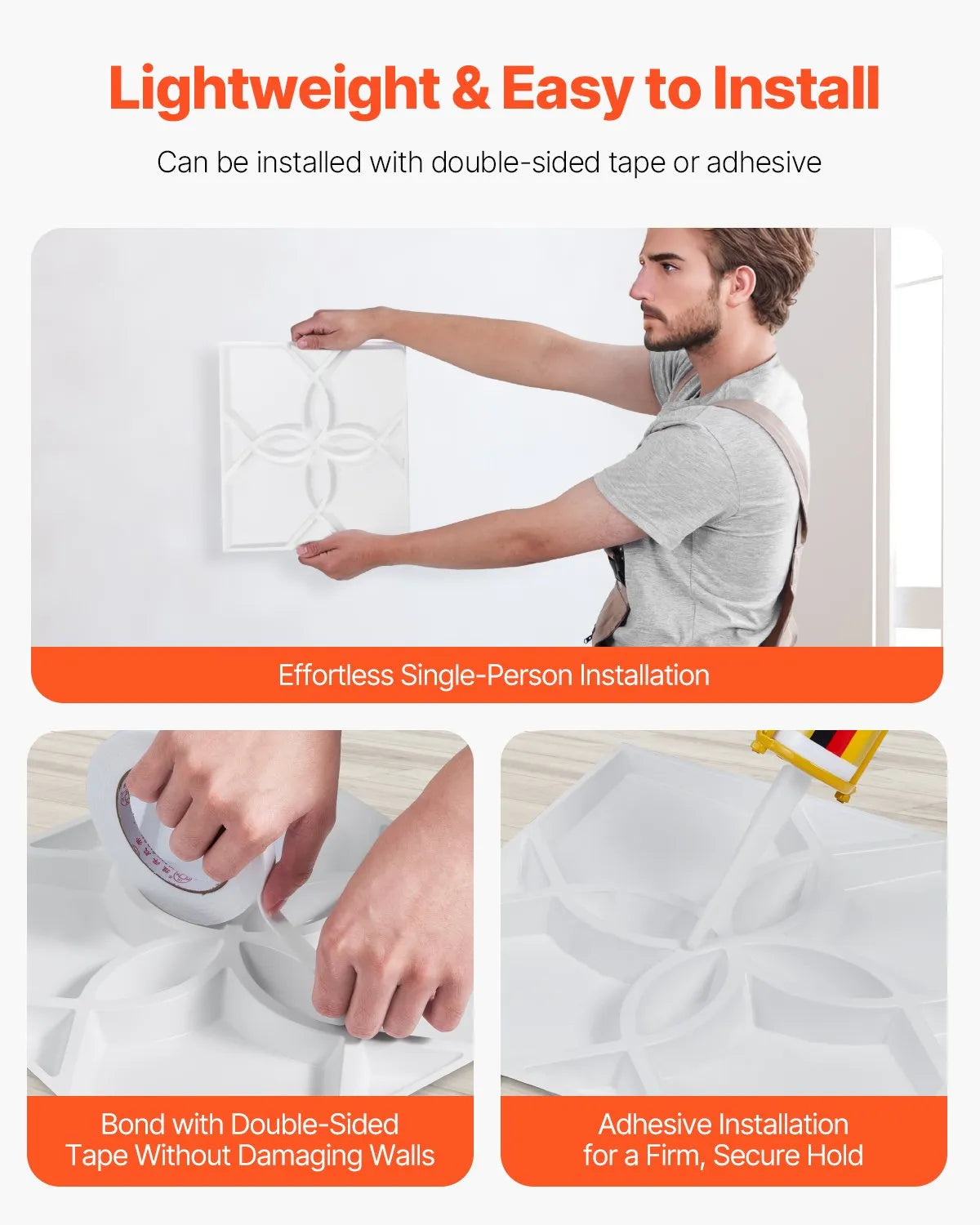 VEVOR 3D sienas paneļi, 33 gab., PVC minimālisma ziedu dizaina flīzes, 300 × 300 mm, kopējais pārklājums 3,0 m², akcenta sienas dekors interjeram griestiem, guļamistabai, viesistabai un spēļu telpai, matēti baltā krāsā