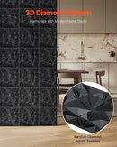 VEVOR 3D sienas paneļi, 33 gab., PVC minimālisma romba dizaina flīzes, 300 × 300 mm, kopējais pārklājums 3 m², akcenta sienas dekors interjeram griestiem, guļamistabai, viesistabai un spēļu telpai, matēti melnā krāsā