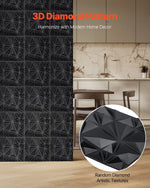 VEVOR 3D sienas paneļi, 33 gab., PVC minimālisma romba dizaina flīzes, 300 × 300 mm, kopējais pārklājums 3 m², akcenta sienas dekors interjeram griestiem, guļamistabai, viesistabai un spēļu telpai, matēti melnā krāsā
