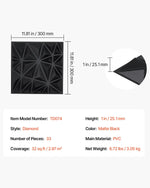 VEVOR 3D sienas paneļi, 33 gab., PVC minimālisma romba dizaina flīzes, 300 × 300 mm, kopējais pārklājums 3 m², akcenta sienas dekors interjeram griestiem, guļamistabai, viesistabai un spēļu telpai, matēti melnā krāsā