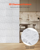VEVOR 3D sienas paneļi, 33 gab., 300 × 300 mm PVC moderni mākslinieciskie minimālisma romba flīžu paneļi, kopējais pārklājums 3 m², akcenta sienas paneļi interjera dekoram griestiem, guļamistabai, viesistabai un spēļu istabai, matēti baltā krāsā
