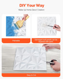VEVOR 3D sienas paneļi, 33 gab., 300 × 300 mm PVC moderni mākslinieciskie minimālisma romba flīžu paneļi, kopējais pārklājums 3 m², akcenta sienas paneļi interjera dekoram griestiem, guļamistabai, viesistabai un spēļu istabai, matēti baltā krāsā