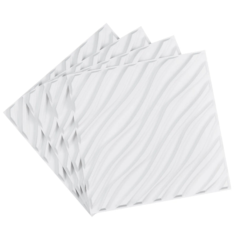 VEVOR 3D sienas paneļi, 12 gab., PVC minimālisma viļņu dizaina flīzes, 500 × 500 mm, kopējais pārklājums 3,0 m², akcenta sienas dekors interjeram griestiem, guļamistabai, viesistabai un spēļu telpai, matēti baltā krāsā
