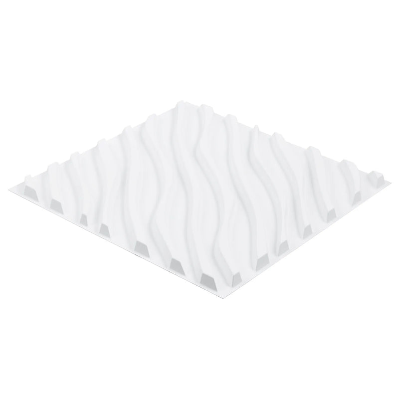 VEVOR 3D sienas paneļi, 12 gab., PVC minimālisma viļņu dizaina flīzes, 500 × 500 mm, kopējais pārklājums 3,0 m², akcenta sienas dekors interjeram griestiem, guļamistabai, viesistabai un spēļu telpai, matēti baltā krāsā