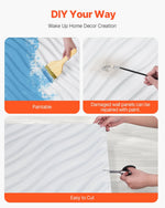 VEVOR 3D sienas paneļi, 12 gab., PVC minimālisma viļņu dizaina flīzes, 500 × 500 mm, kopējais pārklājums 3,0 m², akcenta sienas dekors interjeram griestiem, guļamistabai, viesistabai un spēļu telpai, matēti baltā krāsā