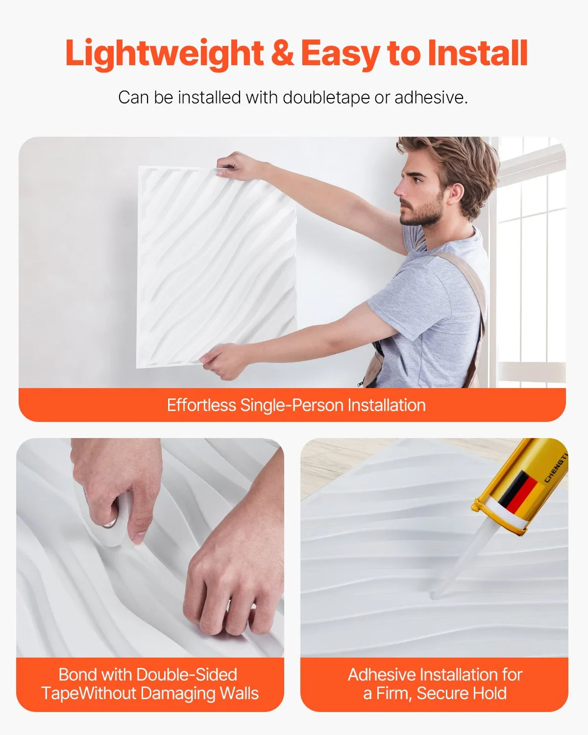 VEVOR 3D sienas paneļi, 12 gab., PVC minimālisma viļņu dizaina flīzes, 500 × 500 mm, kopējais pārklājums 3,0 m², akcenta sienas dekors interjeram griestiem, guļamistabai, viesistabai un spēļu telpai, matēti baltā krāsā