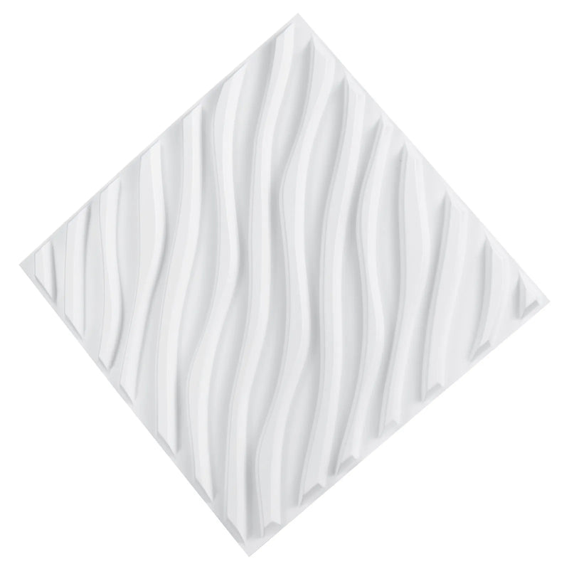 VEVOR 3D sienas paneļi, 12 gab., PVC minimālisma viļņu dizaina flīzes, 500 × 500 mm, kopējais pārklājums 3,0 m², akcenta sienas dekors interjeram griestiem, guļamistabai, viesistabai un spēļu telpai, matēti baltā krāsā