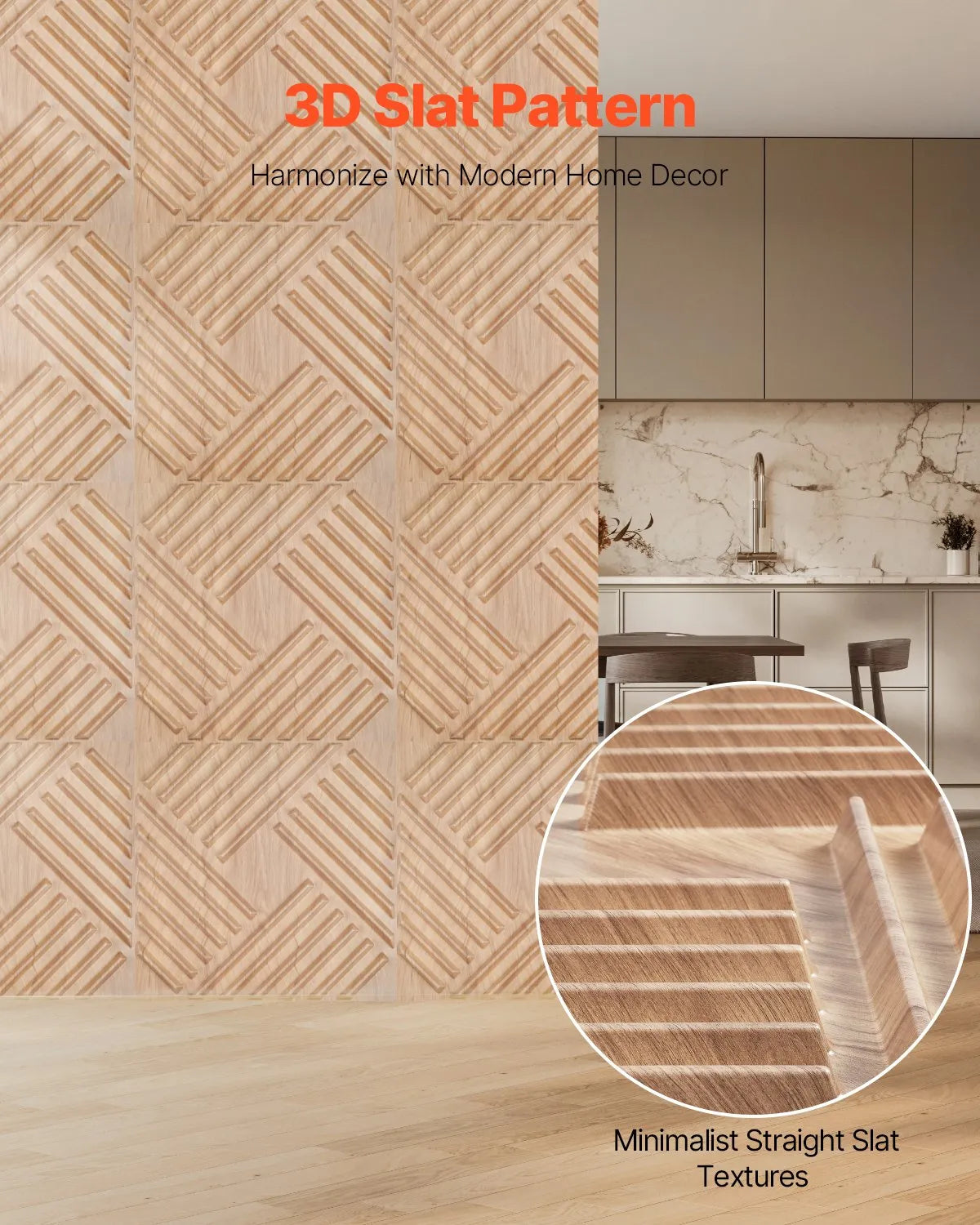 VEVOR 3D sienas paneļi, 12 gab., PVC minimālisma dizaina flīzes, 500 × 500 mm, kopējais pārklājums 3,0 m², akcenta sienas dekors interjeram griestiem, guļamistabai, viesistabai un spēļu telpai, gaiša koka tonī