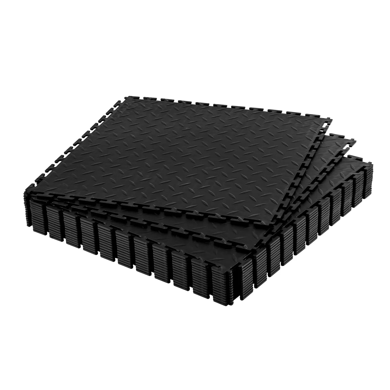 VEVOR savienojamas garāžas grīdas flīzes 513 × 513 × 5 mm, 16 gab., neslīdoši PVC paklāji ar rombveida reljefu, melnas