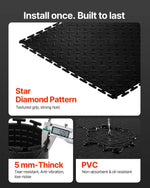 VEVOR savienojamas garāžas grīdas flīzes 513 × 513 × 5 mm, 16 gab., neslīdoši PVC paklāji ar rombveida reljefu, melnas