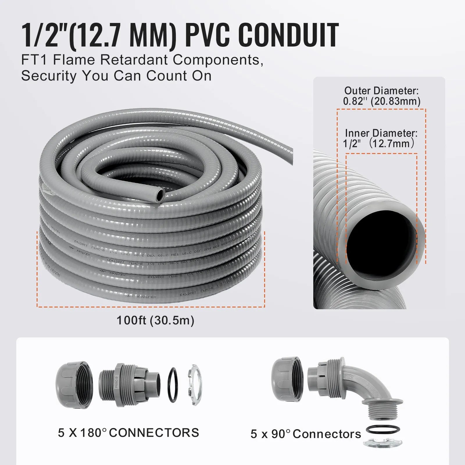 Flexible liquid-resistant non-metallic PVC hose Ø 12,7 mm, 30,5 m