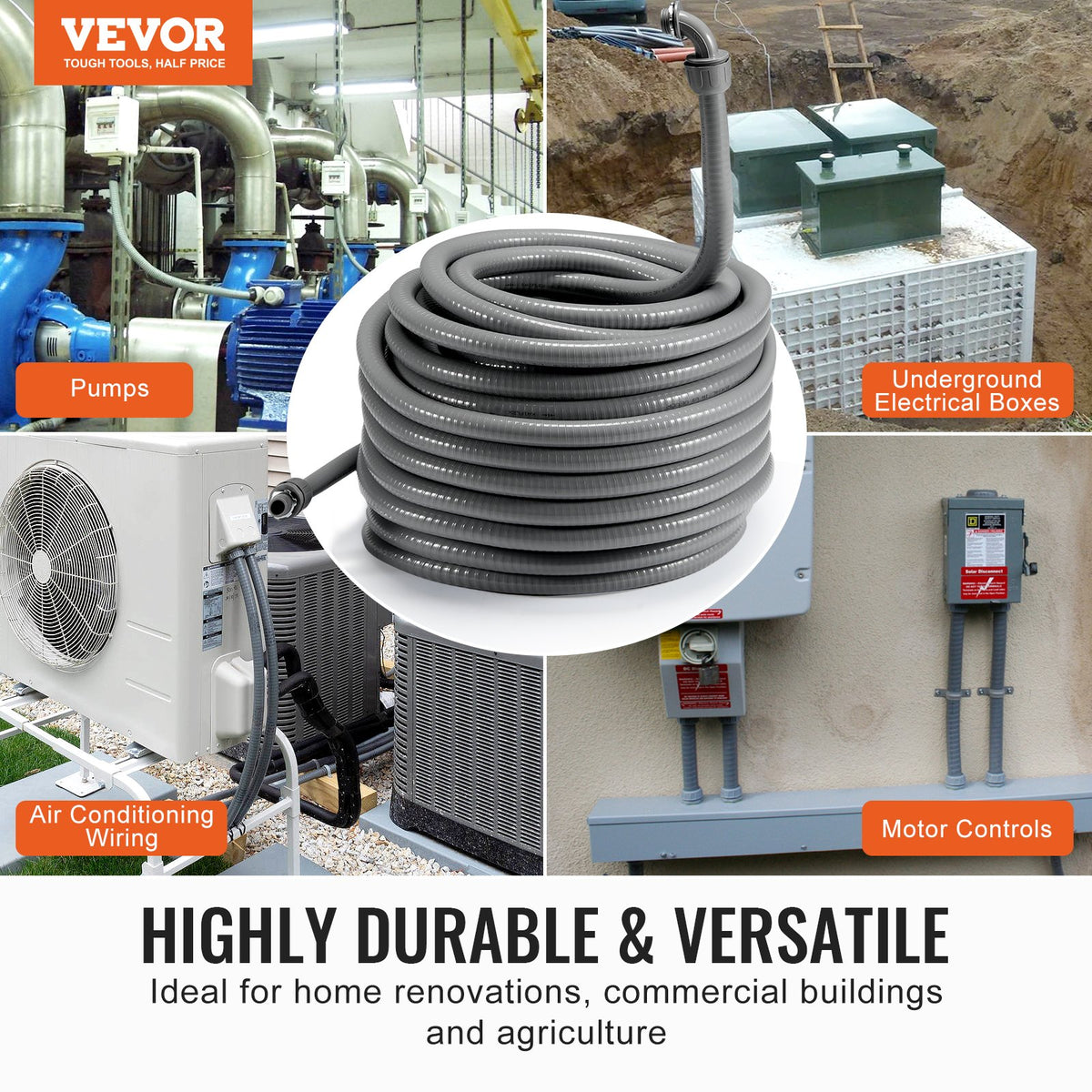 25 mm elastīga šķidrumnecaurlaidīga PVC caurule, 30,48 m, nemetāliska, IP65