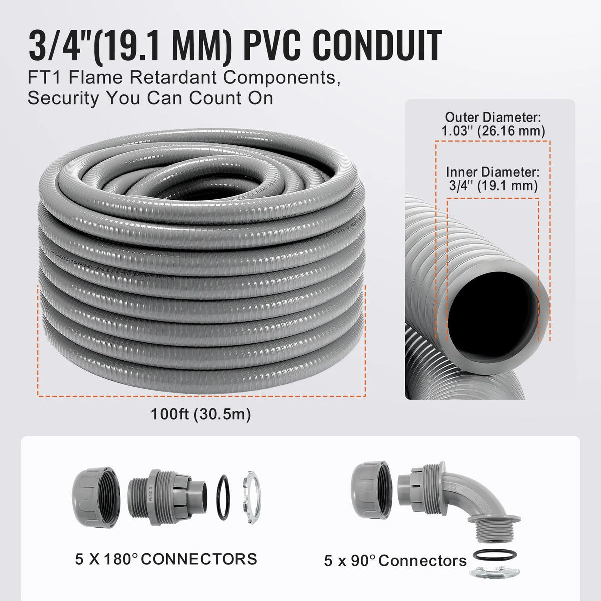 VEVOR šķidrumizturīga elastīga PVC vada aizsargšļūtene Ø 19 mm, 30,5 m
