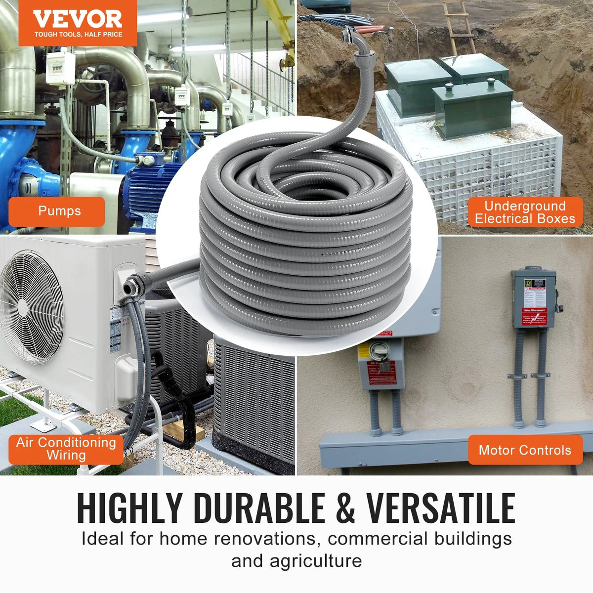 VEVOR šķidrumizturīga elastīga PVC vada aizsargšļūtene Ø 19 mm, 30,5 m