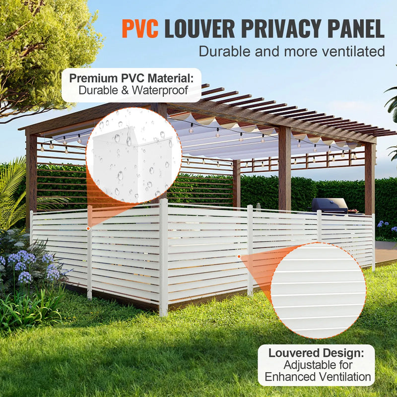 Vinila privātuma žogs 122 × 122 cm, āra ekrāns atkritumu konteineriem un baseina aprīkojumam, kondicioniera norobežojums, komplekts ar žalūziju paneļiem (2 paneļi)