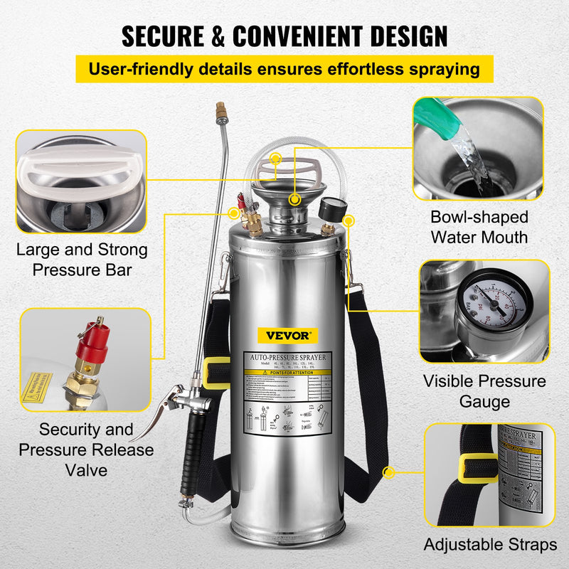 Nerūsējošā tērauda smidzinātājs 10 l mājas, dārza un grīdu kopšanai, piemērots rūpniecībai, lauksaimniecībai, tirdzniecībai un medicīnai