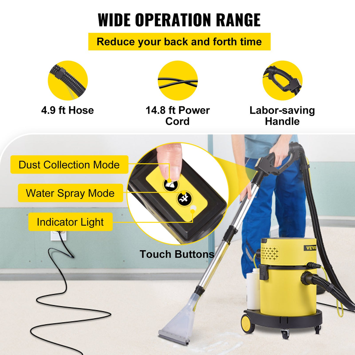 Available in 10 days! VEVOR Wet and Dry Vacuum Cleaner - 20 litres, 1.5 kW 4-in-1 Portable Vacuum Cleaner with Blow and Spray Functions, Remote Control, HEPA and Pump Filtration - Ideal for Home and Car Cleaning
